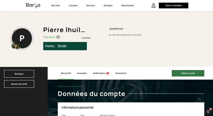 Bargo, écran 2